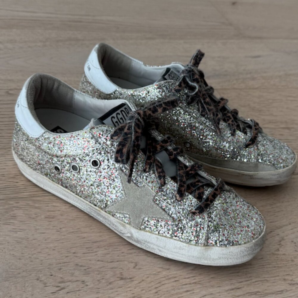 Golden Goose Superstar Low-Top Silver Glitter Sneaker 38